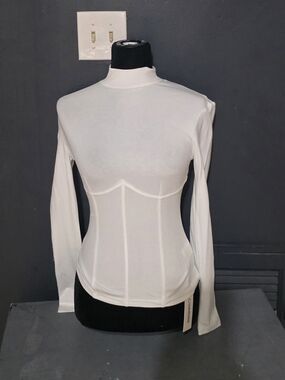 Commense White Long-Sleeve Mock Neck Corset-Style Top